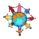 Grafik Menschenkette auf Globus